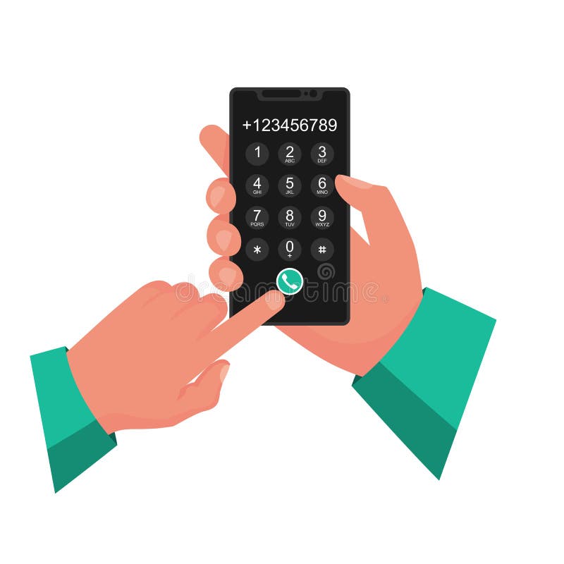 Dial number. Businessman holds smartphone in hands stock illustration