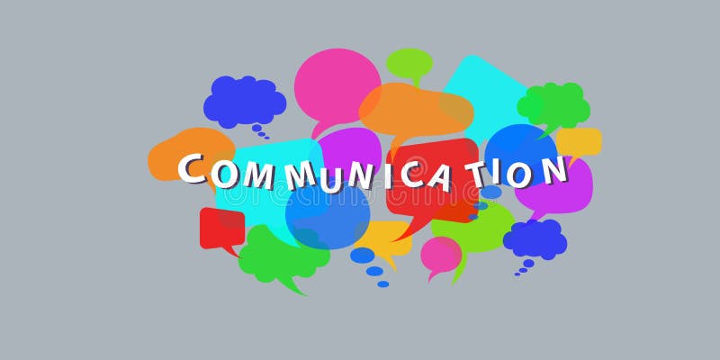 Dialogue speech bubbles with communication word. Flat style vector royalty free illustration