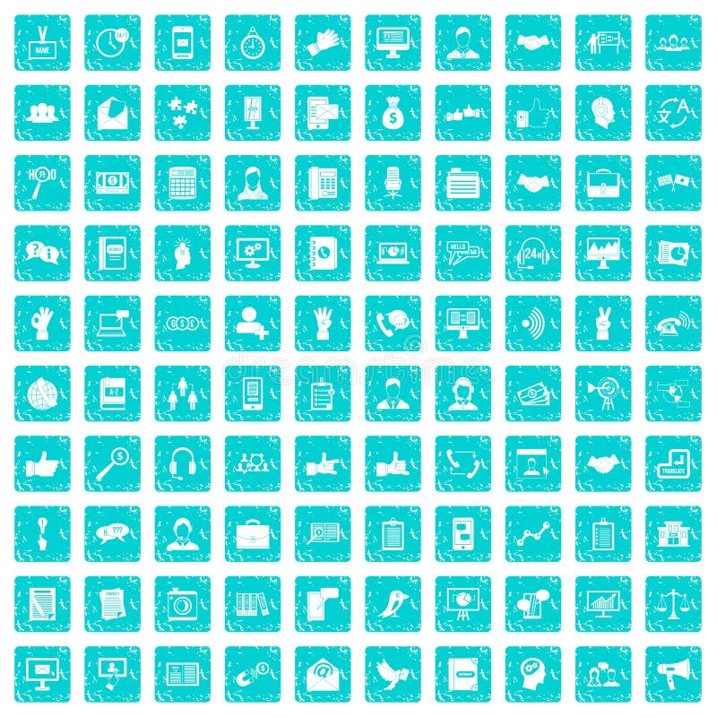 100 dialog icons set in grunge style blue color isolated on white background vector illustration. 100 dialog icons set in grunge style blue color isolated on white background vector illustration