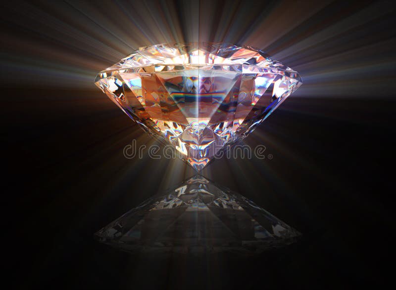 Diamond with reflection and shine over a black background. Diamond with reflection and shine over a black background