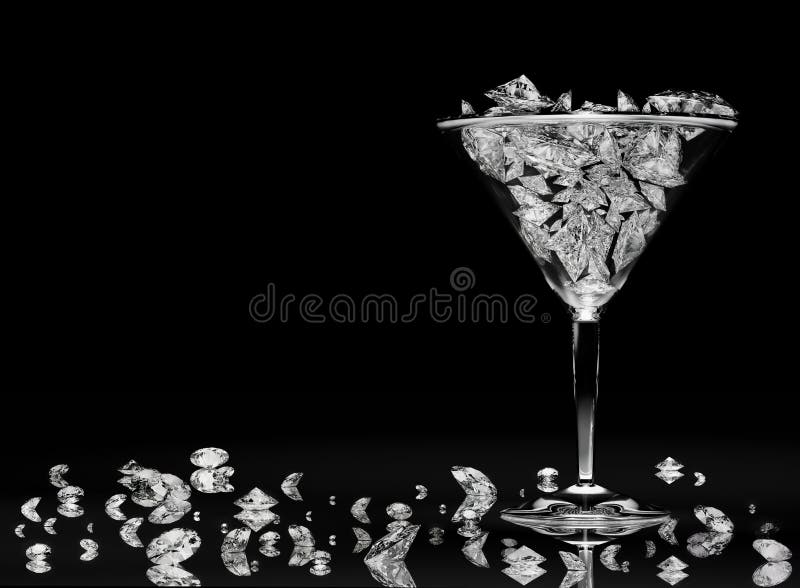Diamanti in un vetro del martini fotografie stock Diamanti in un vetro del martini fotografie stock
