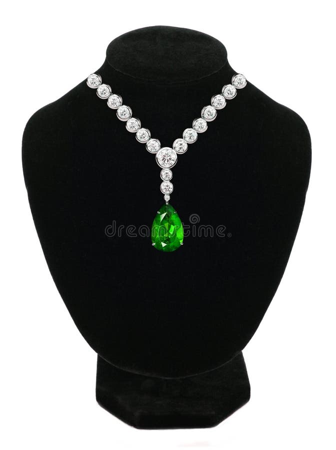 Diamentowa i szmaragdowa kolia na czarnym mannequin obraz royalty free Diamentowa i szmaragdowa kolia na czarnym mannequin obraz royalty free