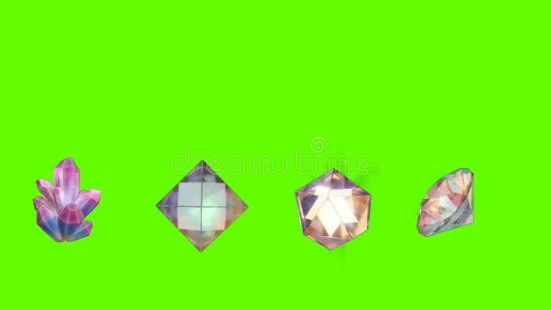 Diamentowy kamień na tle 4k animacji na zielonym ekranie. obracanie krystalicznej diamentowej grafiki ruchu z zieloną matą. szlach ilustracja wektor