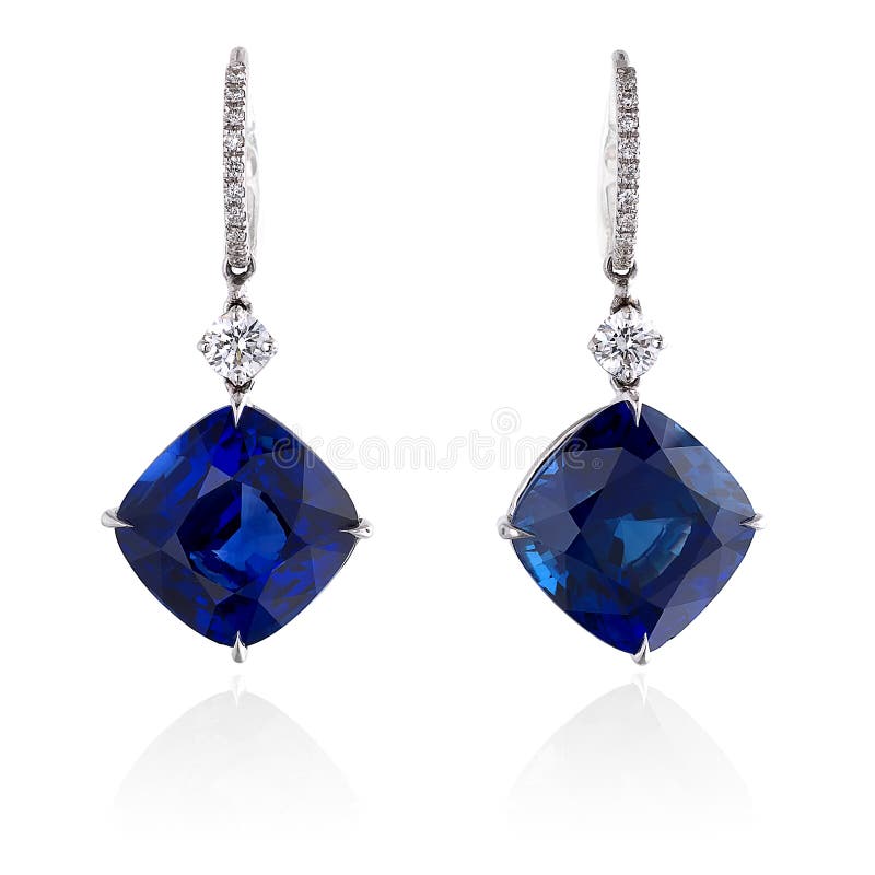 Diamond and blue sapphire earrings.