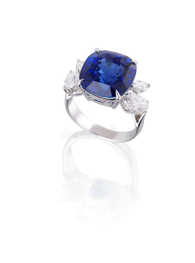 Diamond and blue sapphire ring. stock photo