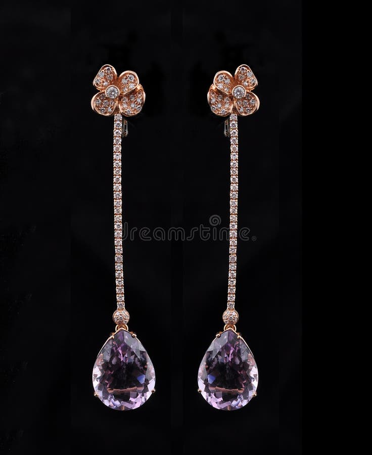 Diamond earings with reflection stock photos