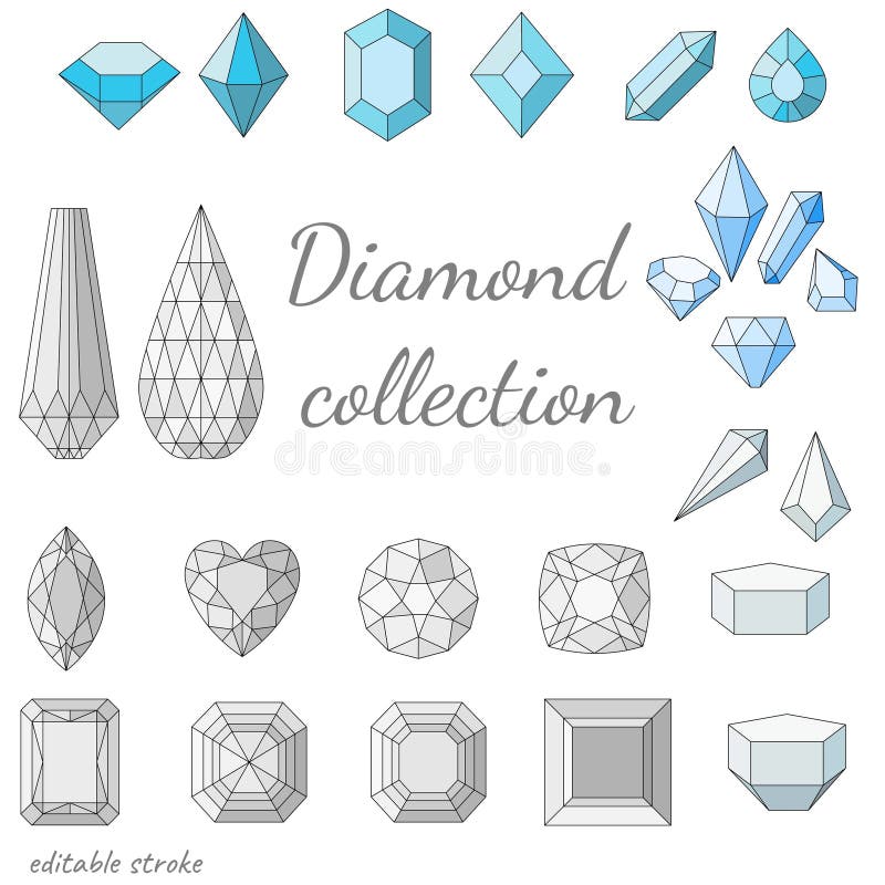 Diamond Gem Line Drawings. Vector Set of Diamond Design Elements Stock
