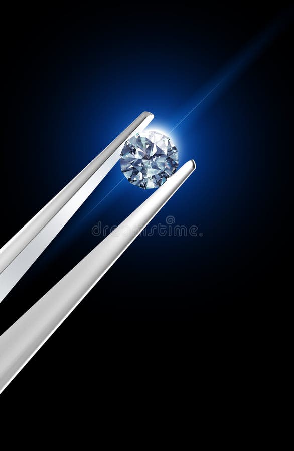 Diamond held by tweezers