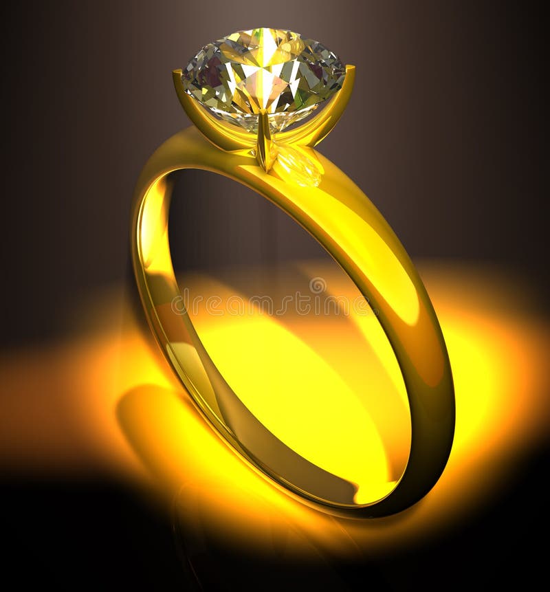 Diamond Ring with Gem. Vector Illustration Isolated on White Background