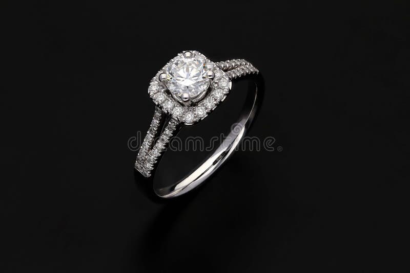 Diamond Ring on Black Background Stock Image - Image of radiant, halo