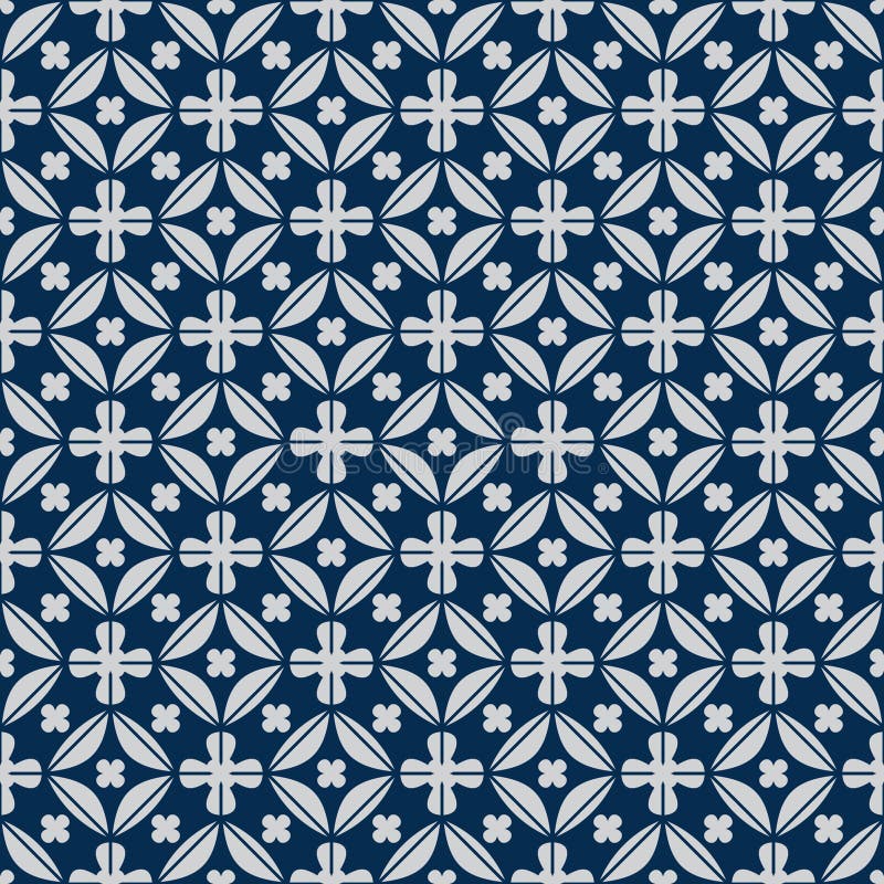 Diamond shape flower inside symmetry japan blue seamless pattern