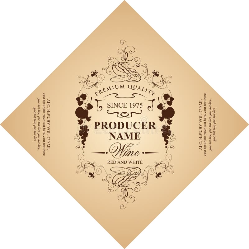 Diamond Shaped Wine Label with Bowl of Fruit Stock Vector