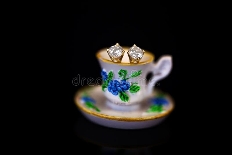 Diamond Stud Earrings In A Miniature Teacup