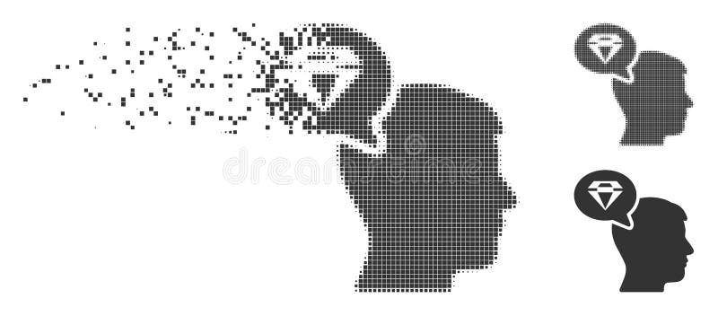 Diamond Thinking Destructed Pixel Halftone-Pictogram royalty-vrije illustratie