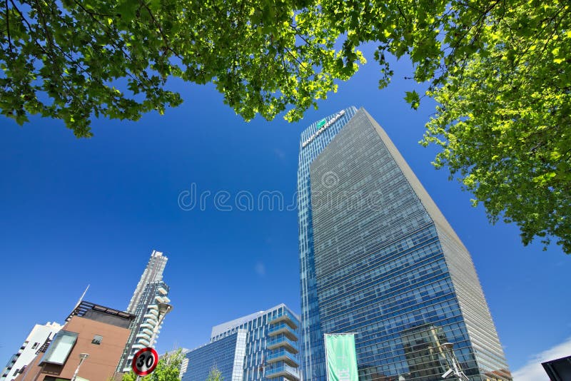 Diamond tower in Milano, modern buildings with curtain wall faca royalty free stock photo Diamond tower in Milano, modern buildings with curtain wall faca royalty free stock photo