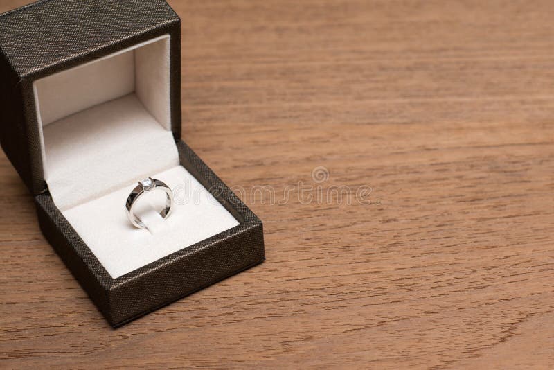 Diamond Wedding Ring in the Box on Wooden Table Stock Photo Image of
