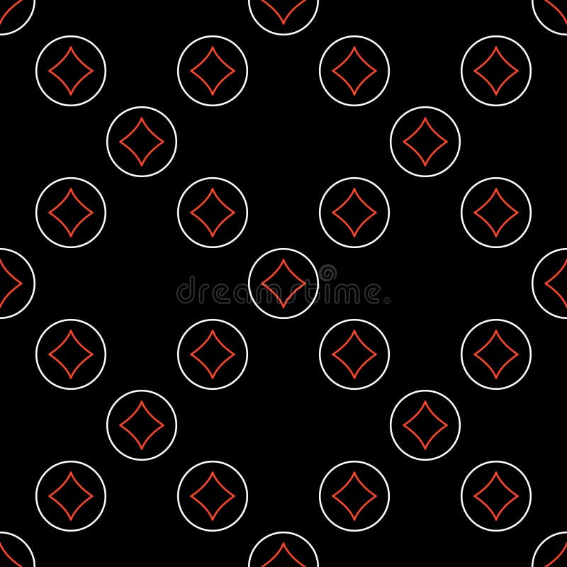 Diamonds Playing Card Suit in Circle vector outlne seamless pattern royalty free illustration