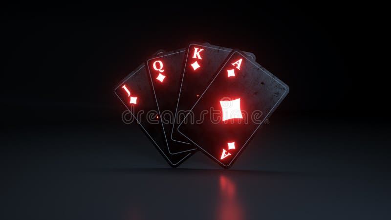 Four Playing Cards Stack with Futuristic Neon Lights Isolated on the Black  Background - 3D Illustration Stock Illustration - Illustration of isolated,  diamonds: 143232689