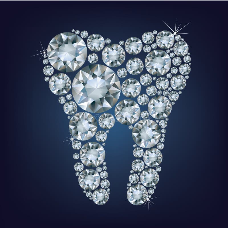 Illustration of tooth made up a lot of diamonds on the black background. Illustration of tooth made up a lot of diamonds on the black background