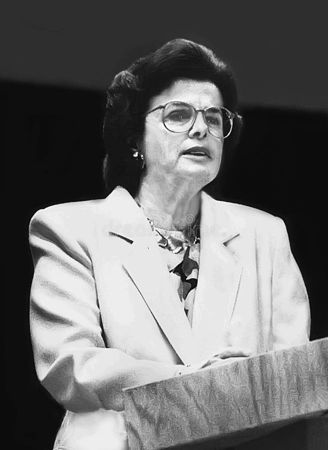 California U.S. Senator Dianne Feinstein speaks to the congregation at Temple B'nai Abraham in Livingston, New Jersey, in May, 1992. Feinstein was a member of the San Francisco Board of Supervisors before becoming mayor upon the assassination of George Moscone in 1978, serving a 10-year tenure in office. At the time of her speech, she was 59 and running for her first term in the Senate. She was in 2018, reelected for the fifth time. She served in the Senate for 31 years, making her the longest-serving female senator in United States history. Feinstein died in her Washington, DC home on September 28, 2023, at the age of 90. California U.S. Senator Dianne Feinstein speaks to the congregation at Temple B'nai Abraham in Livingston, New Jersey, in May, 1992. Feinstein was a member of the San Francisco Board of Supervisors before becoming mayor upon the assassination of George Moscone in 1978, serving a 10-year tenure in office. At the time of her speech, she was 59 and running for her first term in the Senate. She was in 2018, reelected for the fifth time. She served in the Senate for 31 years, making her the longest-serving female senator in United States history. Feinstein died in her Washington, DC home on September 28, 2023, at the age of 90.