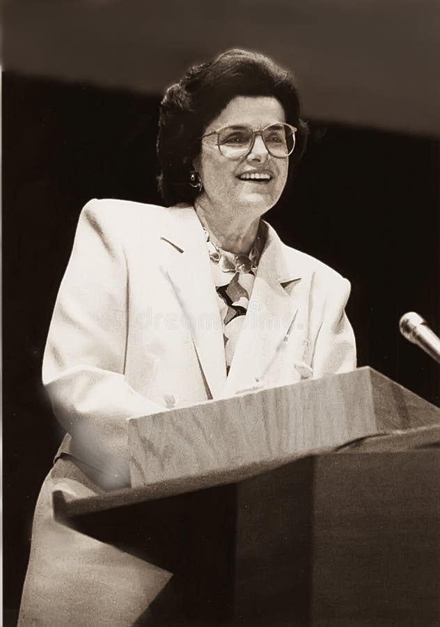 California U.S. Senator Dianne Feinstein adresses the congregation at Temple B'nai Abraham in Livingston, New Jersey, in May, 1992. Feinstein was a member of the San Francisco Board of Supervisors before becoming mayor upon the assassination of George Moscone in 1978, serving a 10-year tenure in office. At the time of her speech, she was 59 and running her first term in the Senate. She was in 2018.reelected for the fifth time. Feinstein served in the United States Senate longer than any other woman, 31 years. She died at her home in Washington, DC, on September 28, 2023, at the age of 90. California U.S. Senator Dianne Feinstein adresses the congregation at Temple B'nai Abraham in Livingston, New Jersey, in May, 1992. Feinstein was a member of the San Francisco Board of Supervisors before becoming mayor upon the assassination of George Moscone in 1978, serving a 10-year tenure in office. At the time of her speech, she was 59 and running her first term in the Senate. She was in 2018.reelected for the fifth time. Feinstein served in the United States Senate longer than any other woman, 31 years. She died at her home in Washington, DC, on September 28, 2023, at the age of 90.