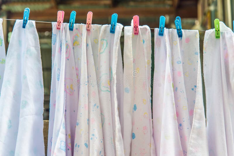 Cloth Diapers Hanging On Clothes Line Stock Photo Image of hang, wash