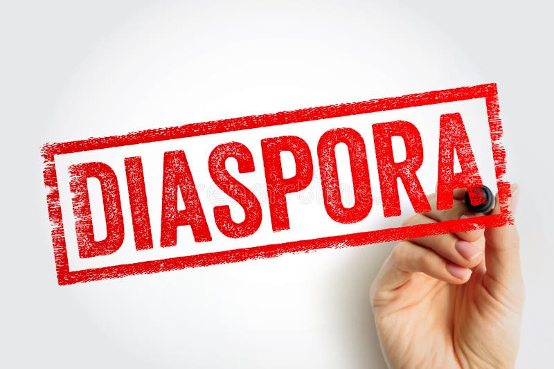 Diaspora stamp image featuring bold distressed lettering held by a hand with marker, creating a dynamic label-style design ideal royalty free illustration