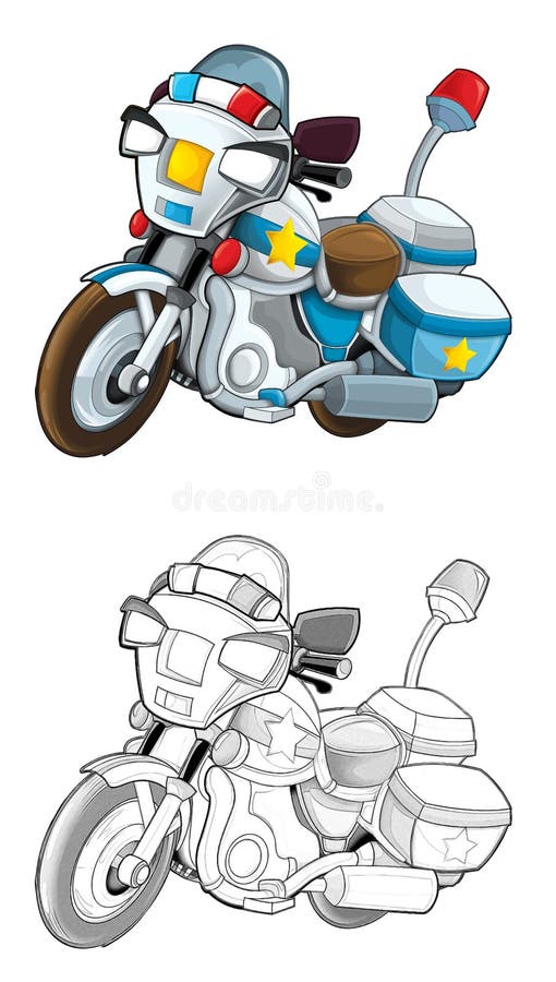 Dibujo Animado Moto De La Policía Sobre Ilustración De Fondo Blanco Stock de  ilustración - Ilustración de técnico, metal: 194615628