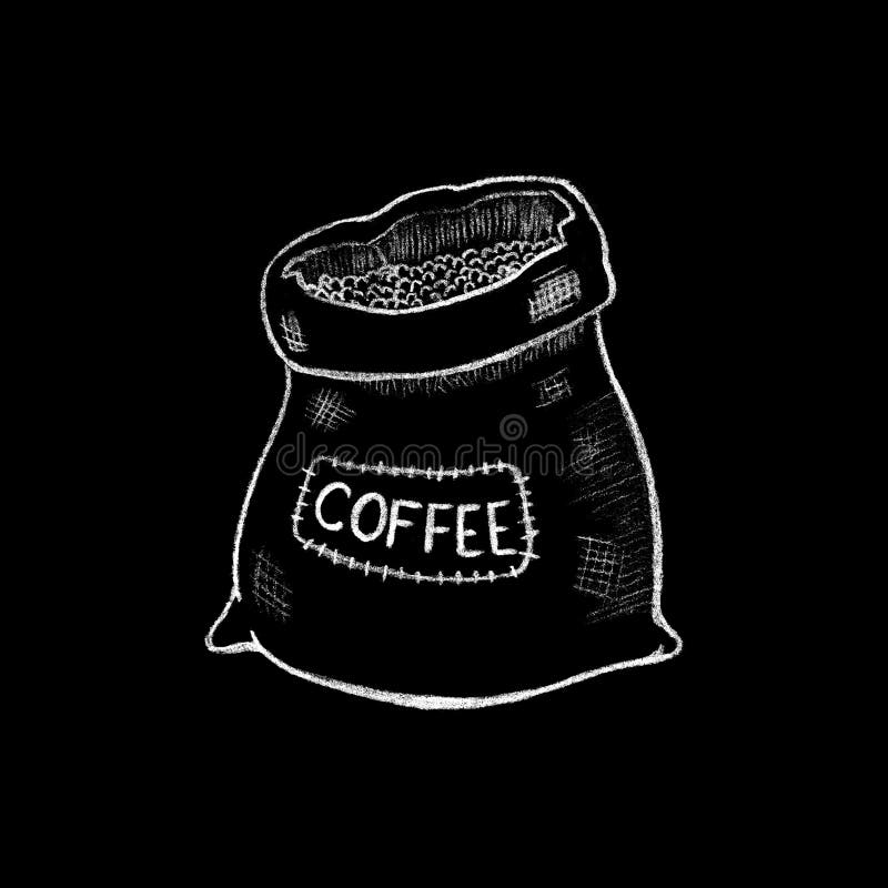 Dibujo blanco del saco del café de la arpillera de la tiza Saco rústico del café de la arpillera libre illustration Dibujo blanco del saco del café de la arpillera de la tiza Saco rústico del café de la arpillera libre illustration