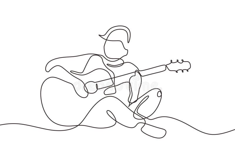 Dibujo Continuo De Una LÃnea De Persona Tocando Instrumento De Guitarra  AcÃºstica. El Tipo Se Sienta Y Relaja a Tocar Canciones P Ilustración del  Vector - Ilustración de artista, guitarra: 157669025