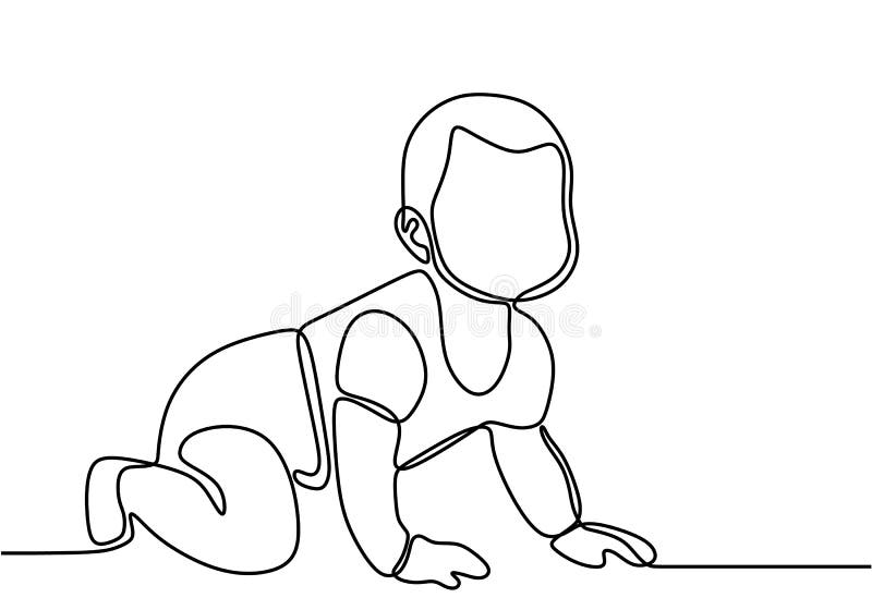 Dibujo continuo de una línea de bebé arrastrándose. feliz bebé aprende a arrastrarse en el suelo dibujado de la silueta de la imag