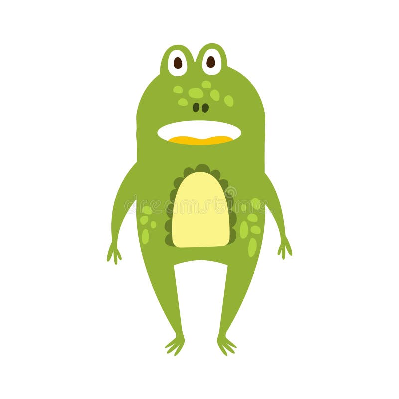 Dibujo de carácter animal del revestimiento de la rana de la historieta del reptil amistoso plano derecho del verde libre illustration Dibujo de carácter animal del revestimiento de la rana de la historieta del reptil amistoso plano derecho del verde libre illustration