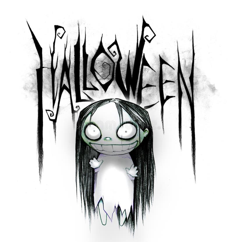  Dibujo De Lápiz De Un Título De Halloween Stock de ilustración