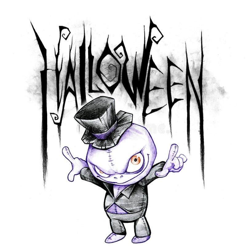  Dibujo De Lápiz De Un Título De Halloween Stock de ilustración