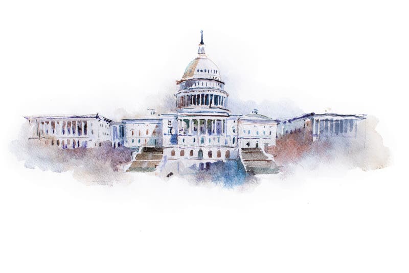 Dibujo de la acuarela de la casa blanca en la C.C. de Washington