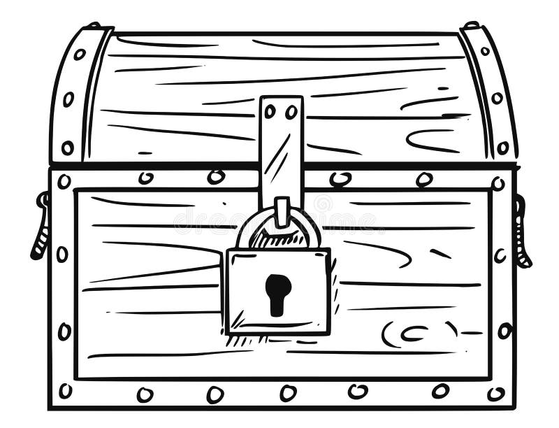 Dibujo De La Historieta De La Caja De Madera Antigua Bloqueada Del