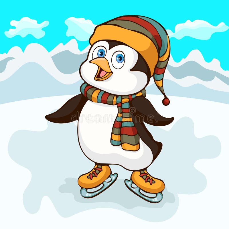  Dibujo De La Mano Del Pingüino, Personaje De Dibujos Animados, Ejemplo Del Vector, Caricatura Pequeño Pingüino Divertido Lindo Pi Ilustración del Vector