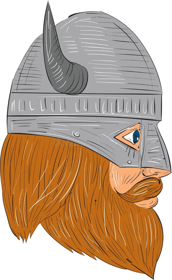 Dibujo de la opinión de Viking Warrior Head Right Side ilustración del vector Dibujo de la opinión de Viking Warrior Head Right Side ilustración del vector