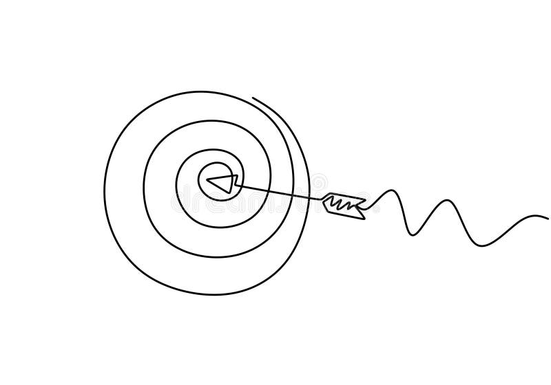 Dibujo de línea continua de flecha en el centro del destino Objeto objetivo dibujado a mano de la metáfora del desafío comercial ilustración del vector