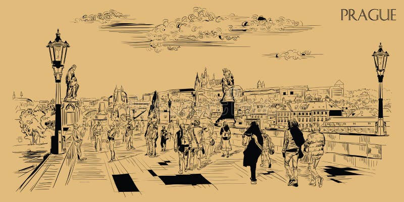 Dibujo a mano vectorial beige Praga 7 ilustración del vector