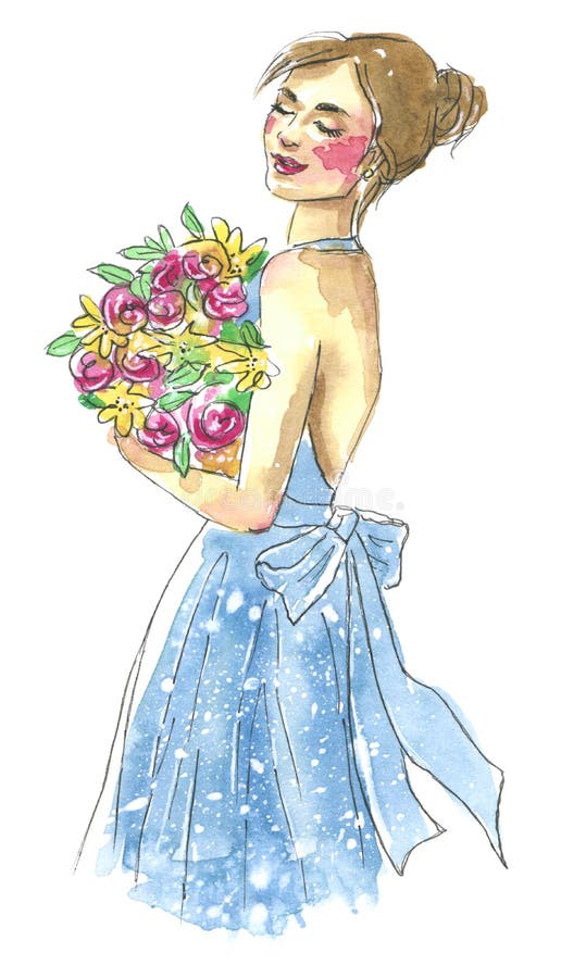 Dibujo De Moda Color Agua, Chica Con Un Largo Vestido Azul Claro De Princesa, Sosteniendo Un Ramo Con Rosas Rosas Rosas Rosas Rosa Stock de ilustración - Ilustración de bailarina, alineada: 156569614 Dibujo De Moda Color Agua, Chica Con Un Largo Vestido Azul Claro De Princesa, Sosteniendo Un Ramo Con Rosas Rosas Rosas Rosas Rosa Stock de ilustración - Ilustración de bailarina, alineada: 156569614