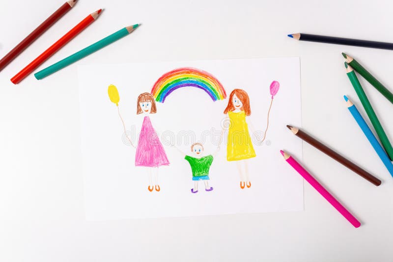 Dibujo De Niños De La Familia Lgbt. Vista Superior Foto de archivo - Imagen  de cabritos, hijo: 209880730