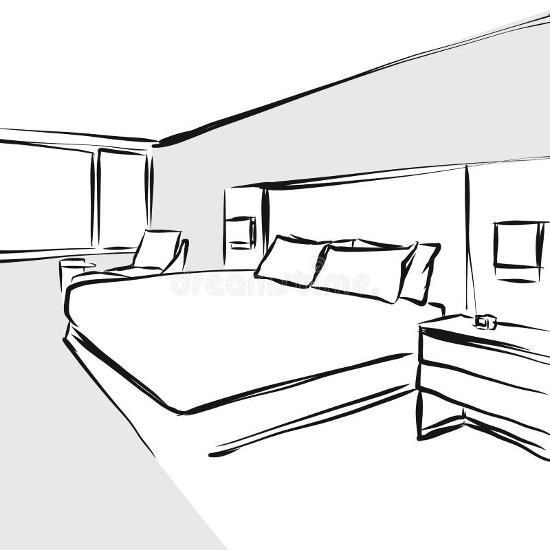 Dibujo Del Concepto De Diseño Interior Del Dormitorio Ilustración del  Vector - Ilustración de lineal, vivir: 116195383