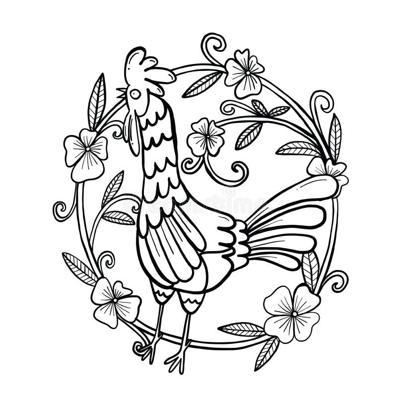 Dibujo Del Gallo Con El Marco De La Flor, Ejemplo Aislado Ilustración del  Vector - Ilustración de corte, idea: 76960750