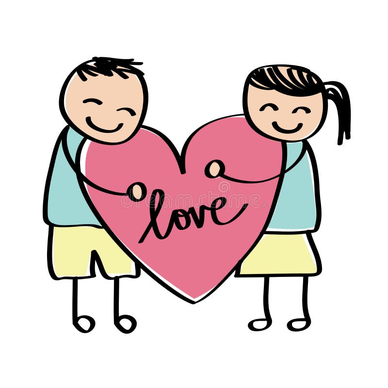 Dibujo del niño del amor ilustración del vector. Ilustración de junto -  63100801