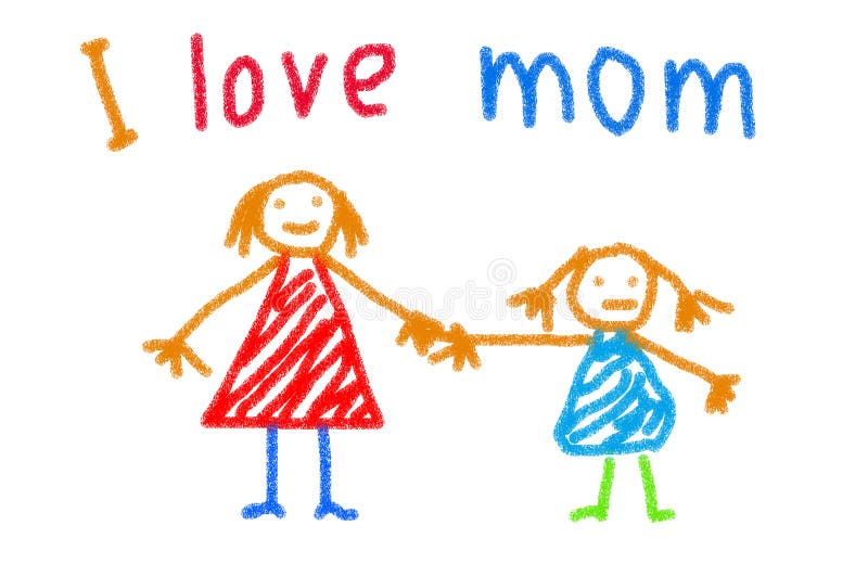 Dibujo del niño de su madre para el día de madre stock de ilustración Dibujo del niño de su madre para el día de madre stock de ilustración