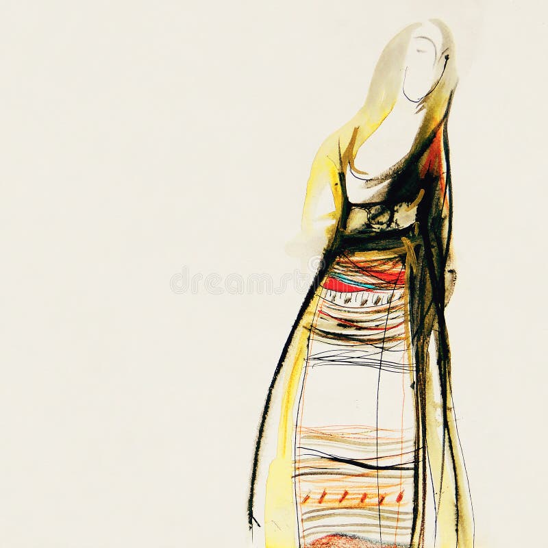 Dibujo en el papel del vestido búlgaro tradicional