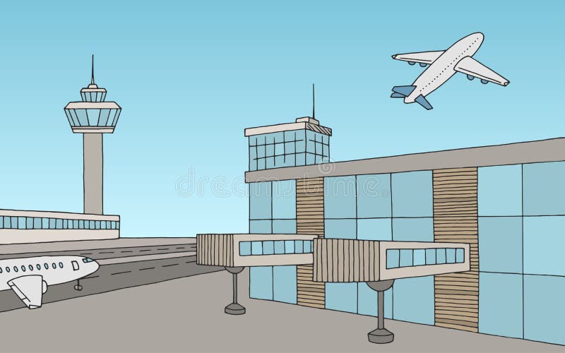 Dibujo Exterior En Color Gráfico Del Aeropuerto Vector Ilustración del  Vector - Ilustración de arte, vector: 164879144