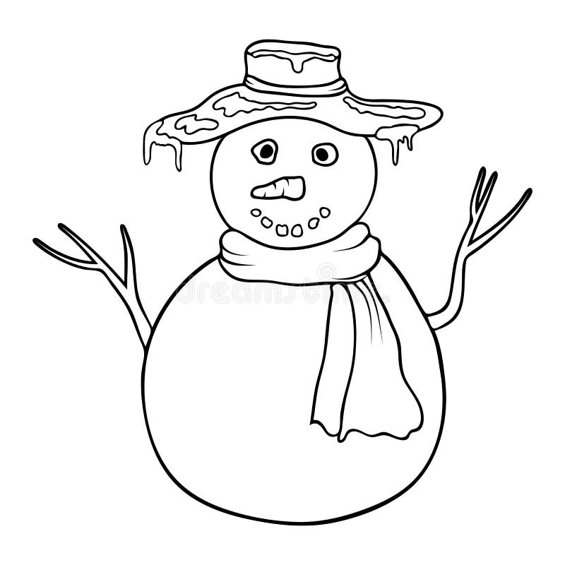 Dibujo HumorÃstico Pintado De Muñeco De Nieve. Coloración De Libro O Página Con Muñeco De Nieve. Esbozo Aislado En Fondo Blan Ilustración del Vector - Ilustración de aislado, humorístico: 157581268