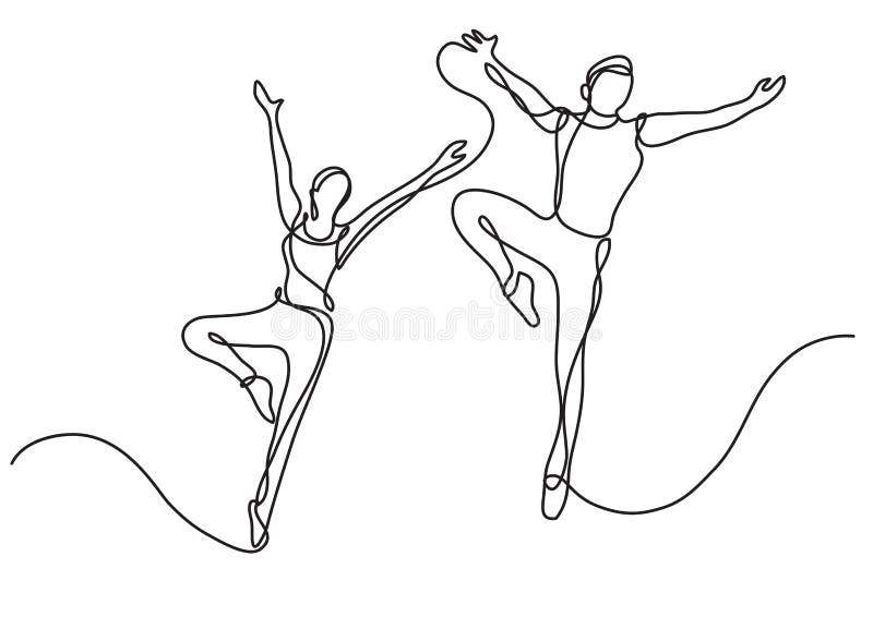 Dibujo lineal continuo de dos bailarines de ballet libre illustration Dibujo lineal continuo de dos bailarines de ballet libre illustration